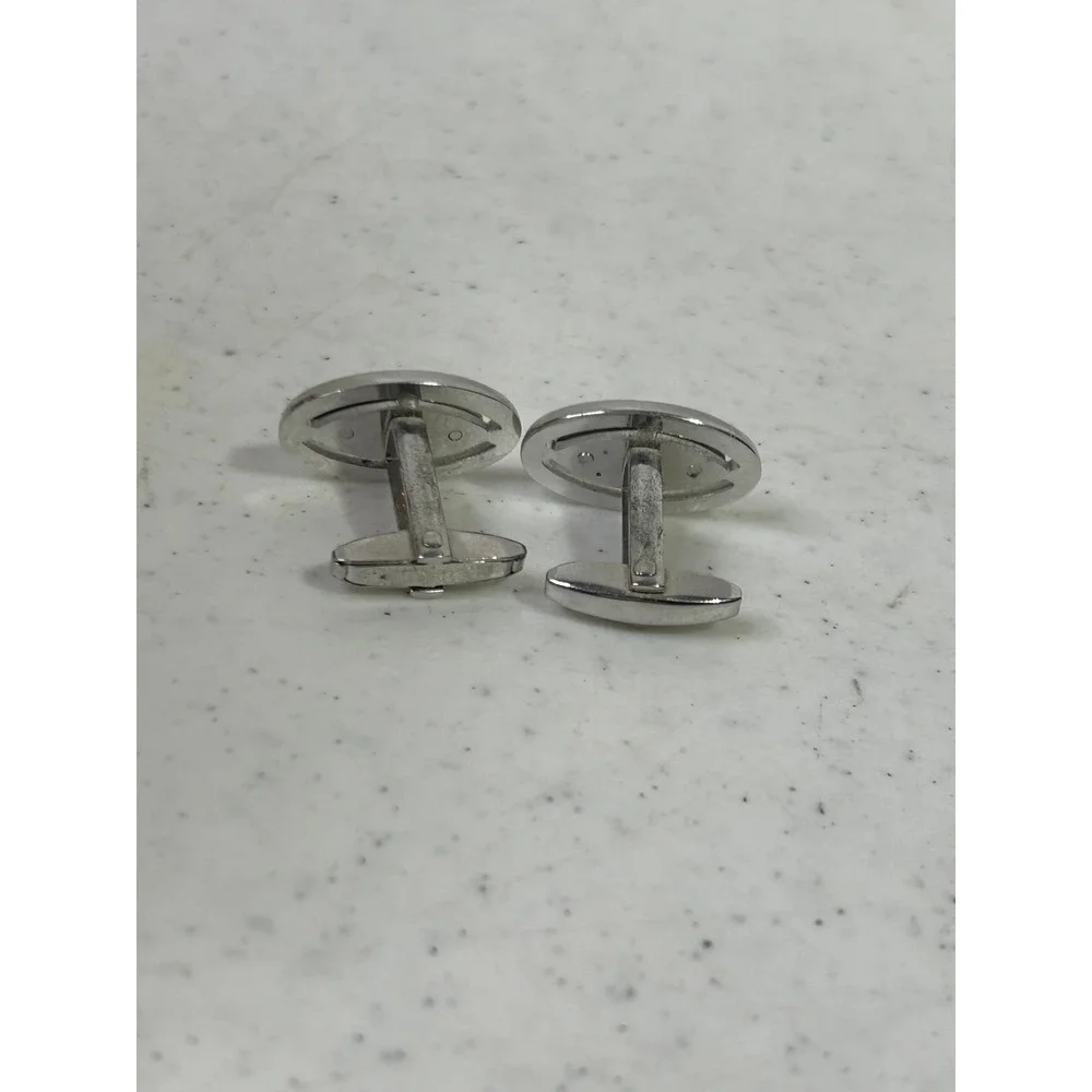 Foster Silver Tone Initial J Oval Cufflinks Vintage Mens Formal Accessories